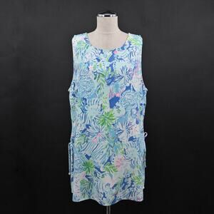 LILLY PULITZER Top Womens Size XL Donna Shift Tunic Coastal Blue Lion Around NEW